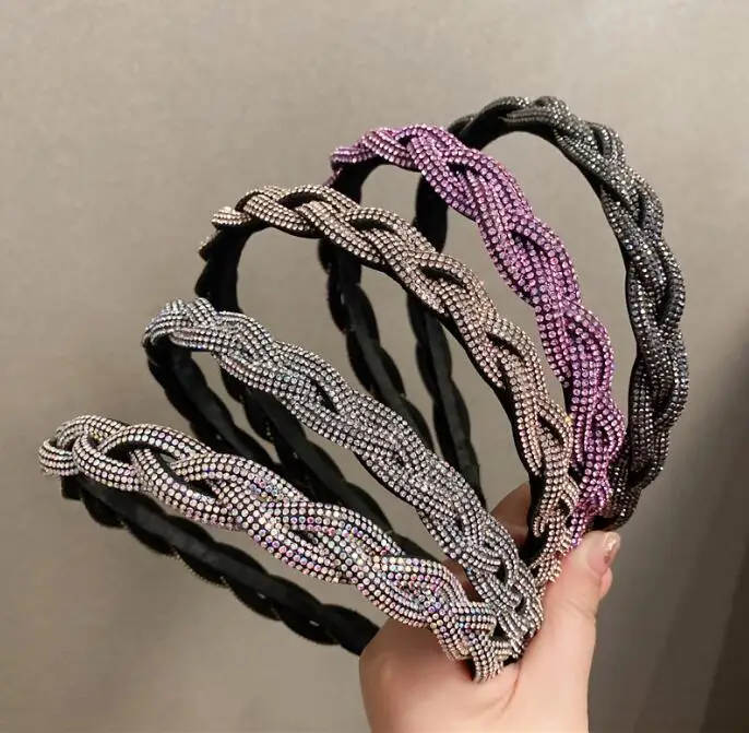 

Korea's spring and summer hot new super flash rhinestone winding twist braid head hoop French women chic hairband