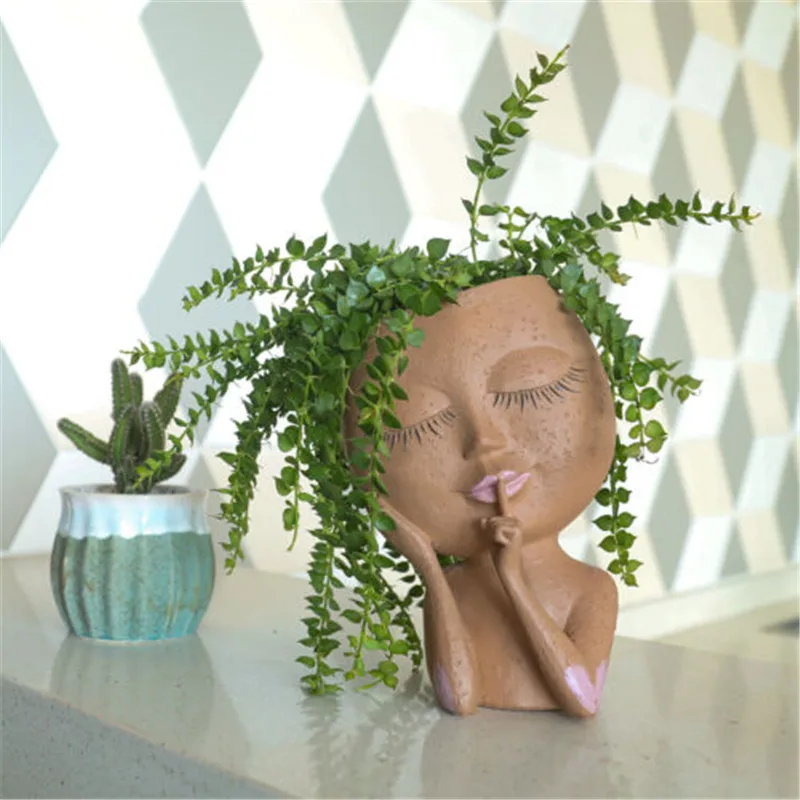 

Unique Facial Planter Indoor Plant Resin Head Planter With Drain Holes Small Lady Plant Pot Female Garden Decor Flowerpot