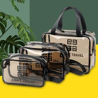transparent large capacity pvc womens cosmetic bag simple style travel portable wash bag waterproof makeup grey storage bag