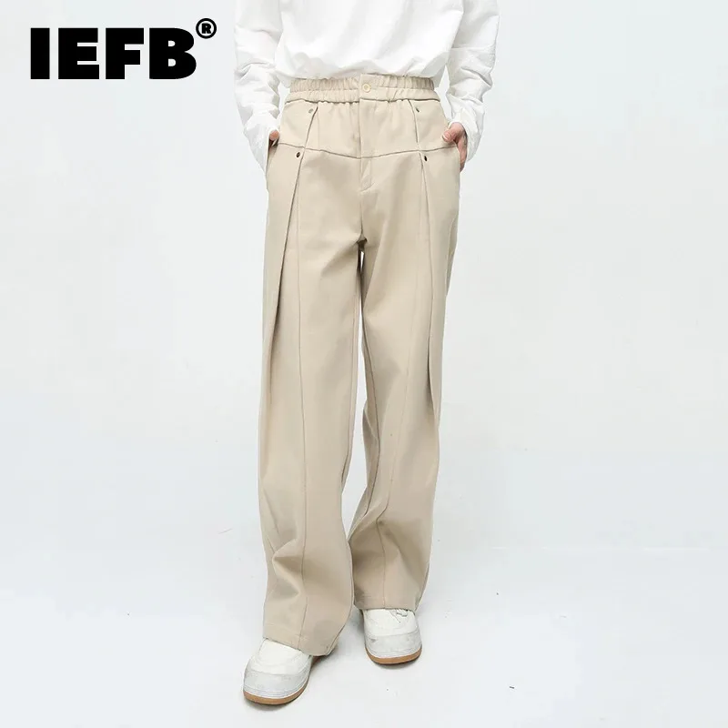 

Модные мужские костюмные брюки IEFB, однотонные осенне-зимние индивидуальные простые прямые мешковатые брюки в Корейском стиле, новинка 2023, 9C3412