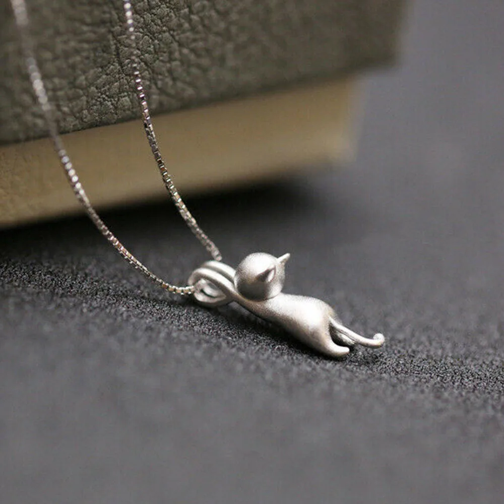 

Fashion Cute Cat Pendant Necklace Short Silver Clavicle Chain 2023 Lucky Jewelry For Women Gift