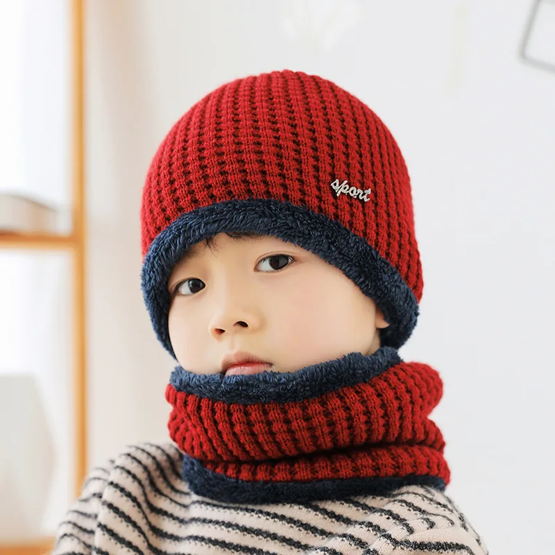 Warm Kids Winter Knitted Hat and Fleece Neck Warmer Snood Sc
