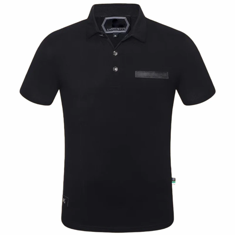 

2022FW short-sleeved polo shirt men's pp embroidered leather chain decoration simple trend qp summer lapel top plein new product