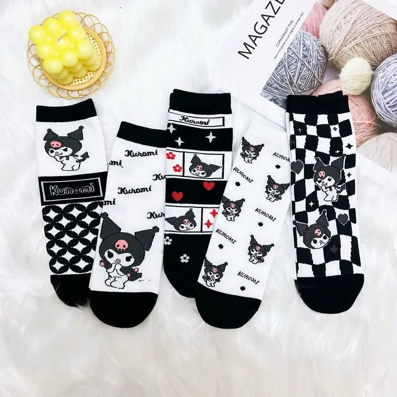 

5Pcs/set Fashion Kawaii Sanrioed Socks Cute Kuromi Pikachus Cartoon Girl Heart Anime Cotton Socks Plush Toys for Girls Gifts
