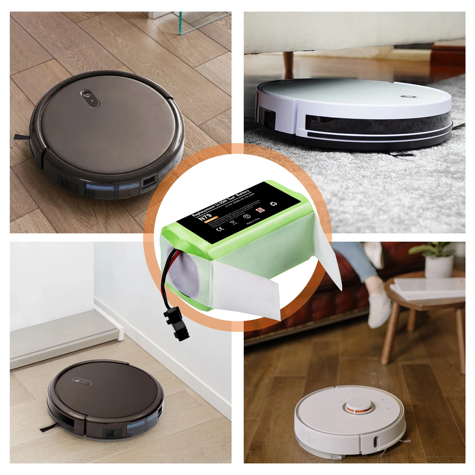 14.4V 3000mAh Li-ion Battery for Conga Excellence 950 990 1090 1790 1990 Deebot N79S N79 DN622 Eufy Robovac 30 35C Rechargeable