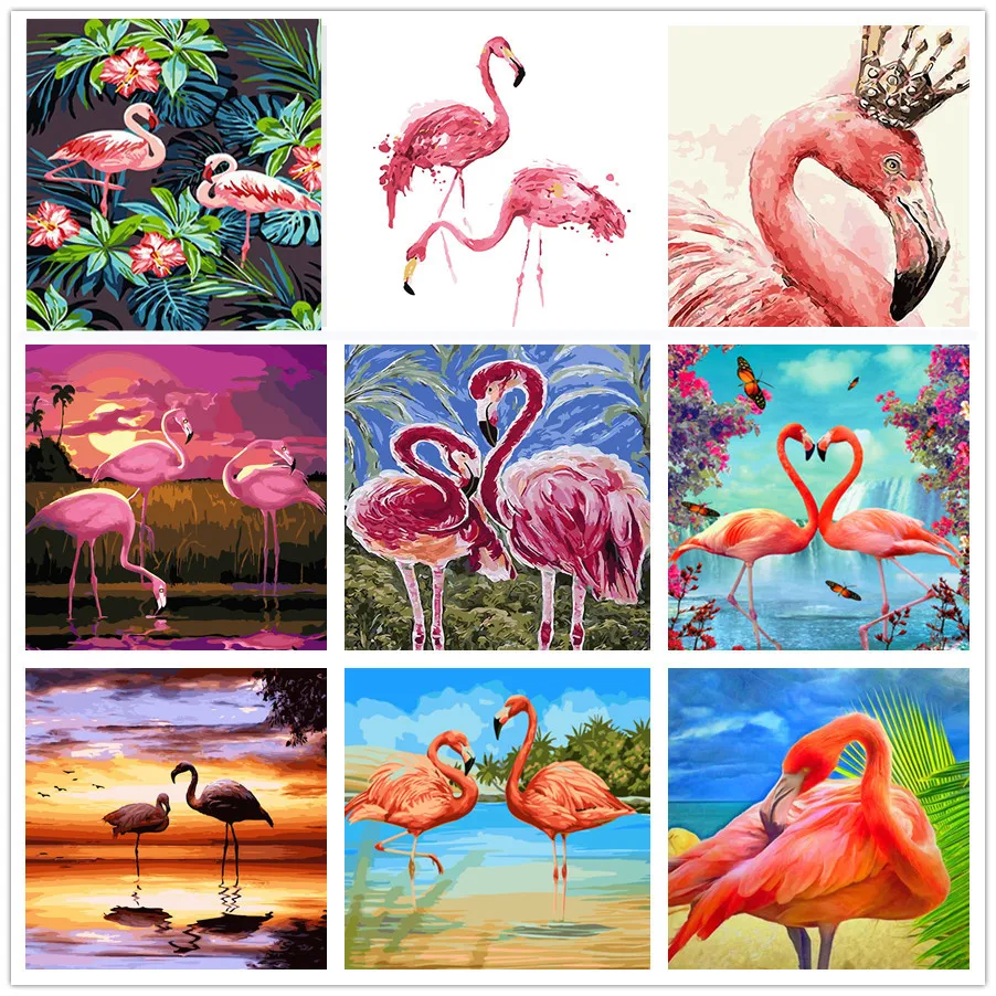 

DIY Painting By Numbers Flamingo Animals Picture HandPainted Oil Painting Gift Paint For Adults Children 40*50cm