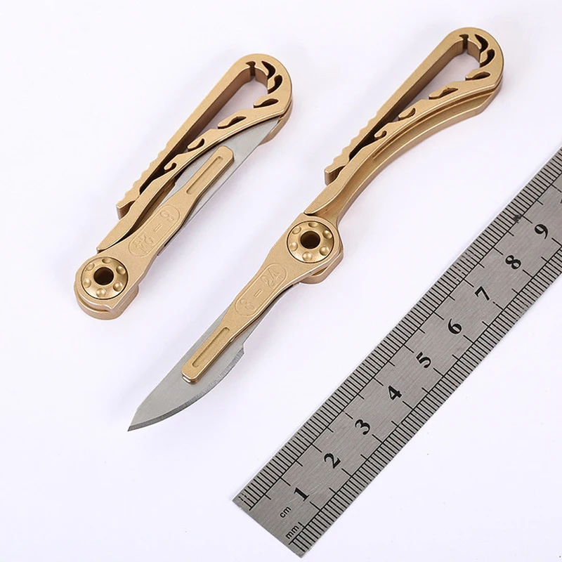 

1PC Brass Mini Knife Folding Multi-Functional Courier Knife Portable EDC Keychain Self-defense Pocket Knife Camping Equipment