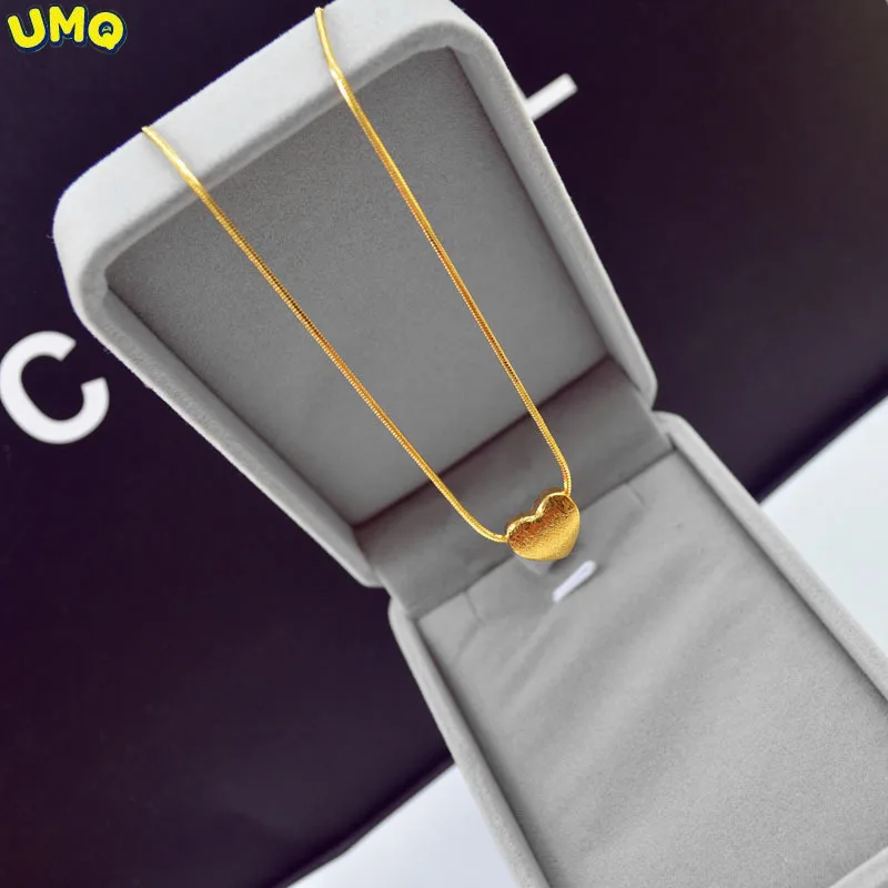 

Цепочка из чистого 24-каратного золота с кулоном в виде сердца, не выцветает