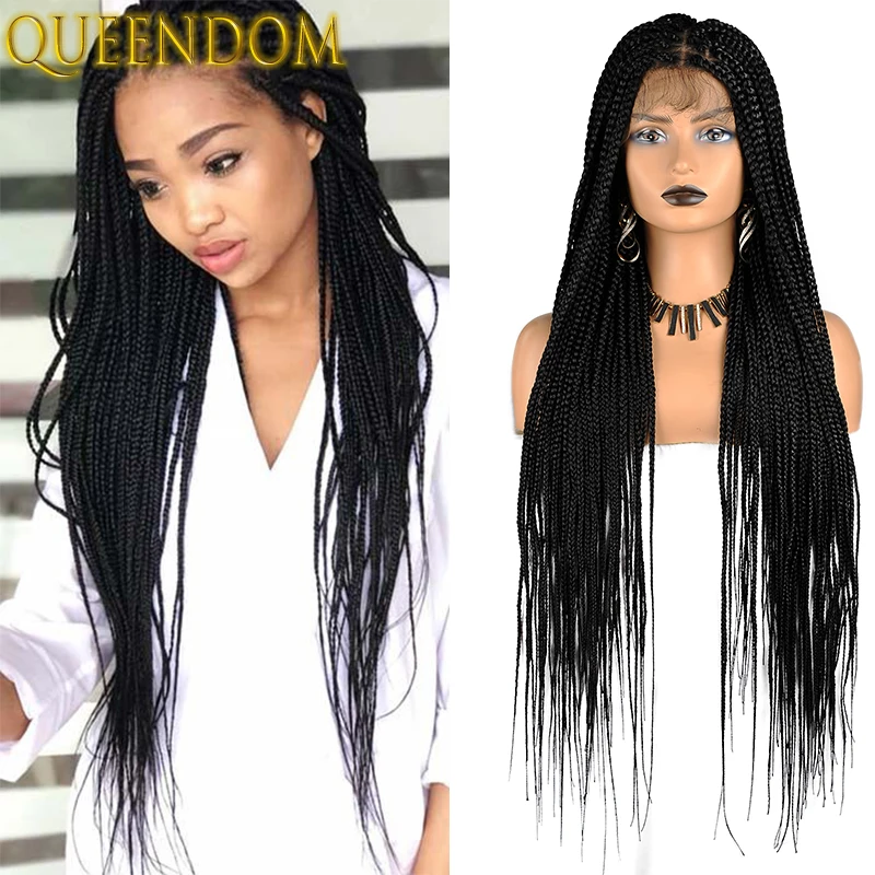 Long Full Lace Front Knotless Box Braided Wig Black Full Lace Box Braids Wig with Baby Hairs Synthetic Braided Wigs for Women