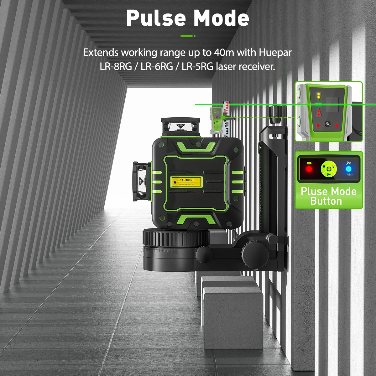 Huepar R03CG 12-линейный лазерный уровень самовыравнивающийся поперечный зеленый