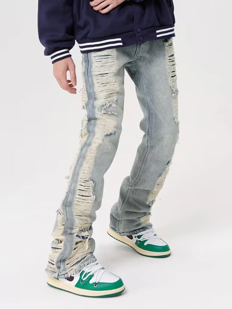 New Arrival Men's Jeans with Fringes and Holes, Trendy Summer Daily Casual Denim Pants with Zipper, Y2K Style Mens Pants