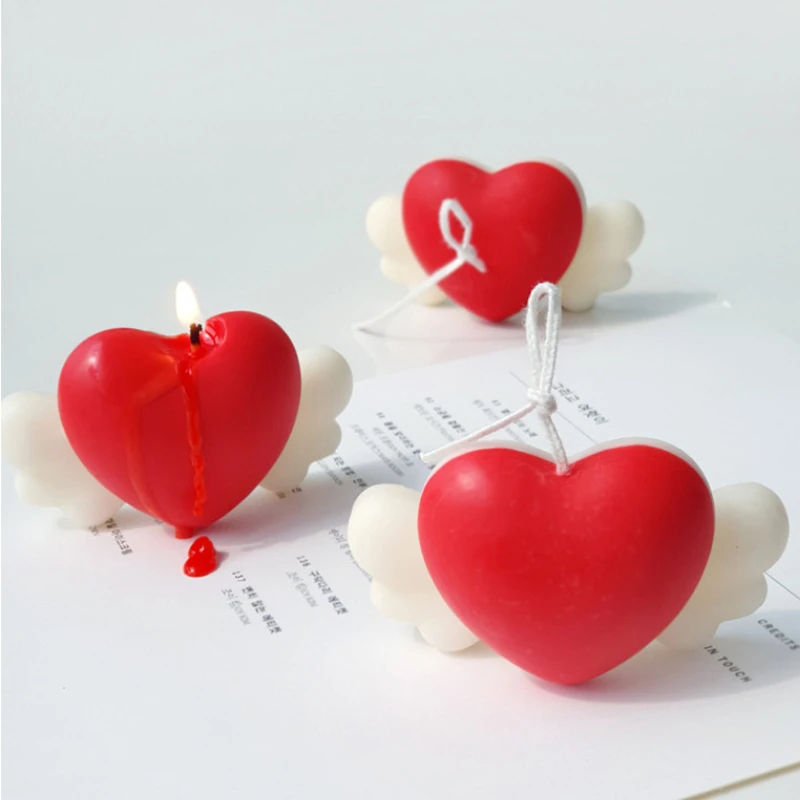 Love with Wings Candle Silicone Mold DIY Heart Candle Making Soap Resin Chocolate Cake Mold Valentine Day Gifts Craft Home Decor