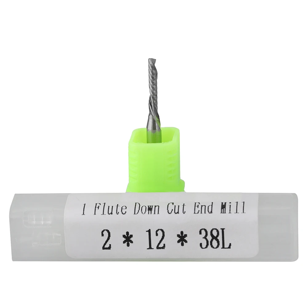 

10 шт., 3,175x2,0x12x38L, спиральная 1 флейта, спиральная фреза для левой руки, фрезерный станок, карбид вольфрама, деревообрабатывающий фрезерный ста...