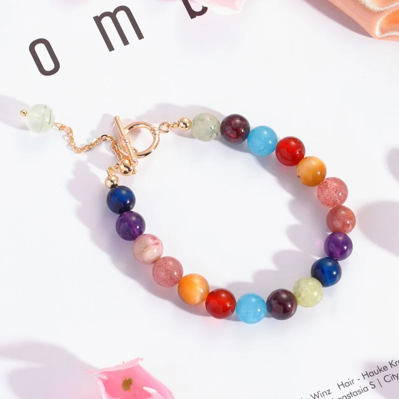 

Red Agate Candy Duobao Bracelet Women's Bracelet Rainbow Gems Lucky Transfer Beads Crystal Bracelets for Women Wholesale