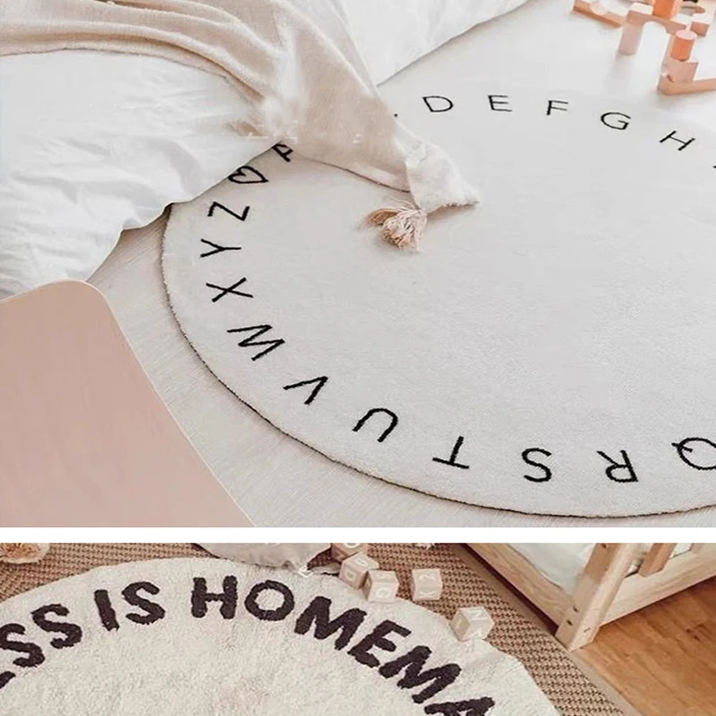

Round Alphabet Carpets Modern Living Room Plush Kids Carpet Furry Mat For Children Play Mats Baby Rugs Fluffy Bedroom Carpet