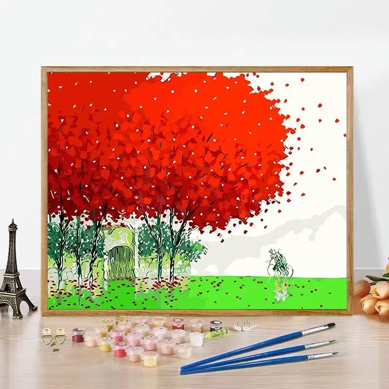 

GATYZTORY Picture By Number Red Tree Landscape Handpainted Art Gift Diy Painting By Numbers Drawing On Canvas Home Decor