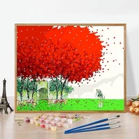 gatyztory picture by number red tree landscape handpainted art gift diy painting by numbers drawing on canvas home decor