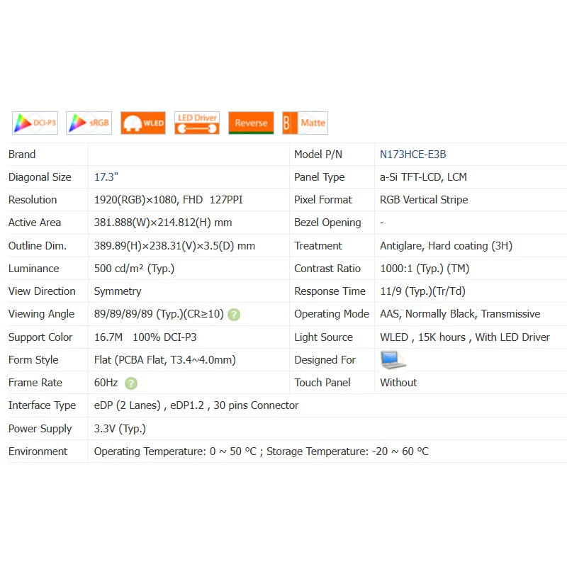 15 6-дюймовый IPS-экран для ноутбука внешний дисплей 17 3 HCE-E3B замена панели матрицы