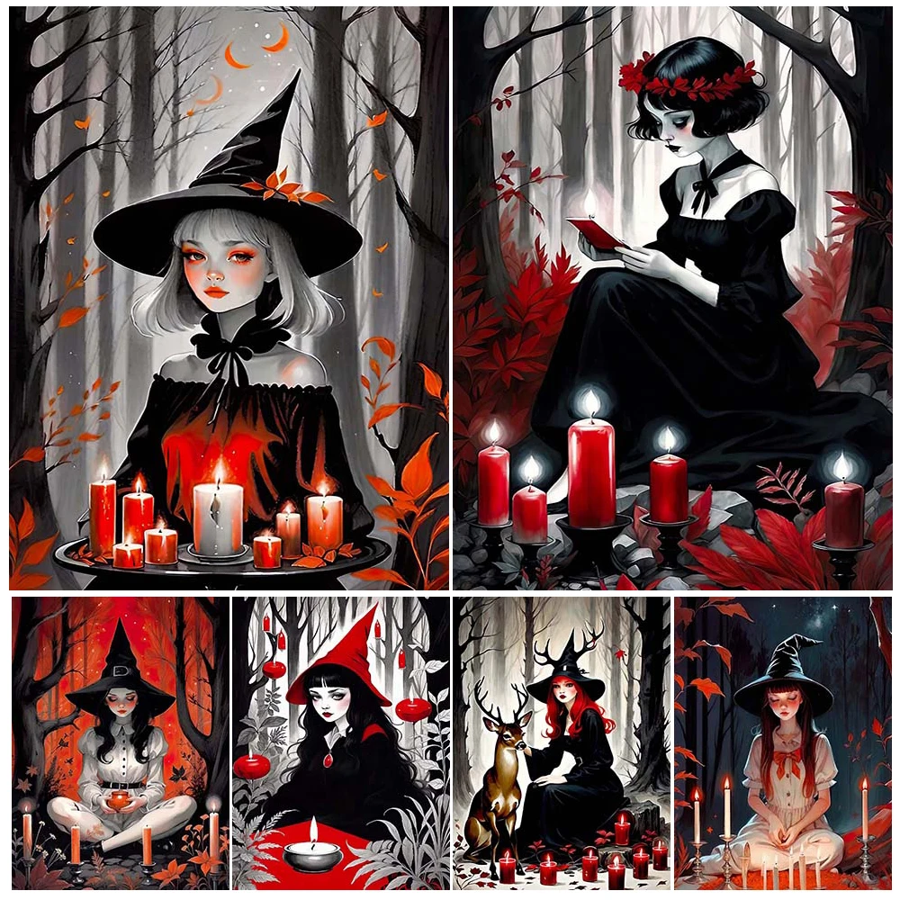 

Red-Haired Witch In The Forest Vintage Wall Art Canvas Painting Witchcraft Altar Gothic Art Poster And Print Home Decor Unframed