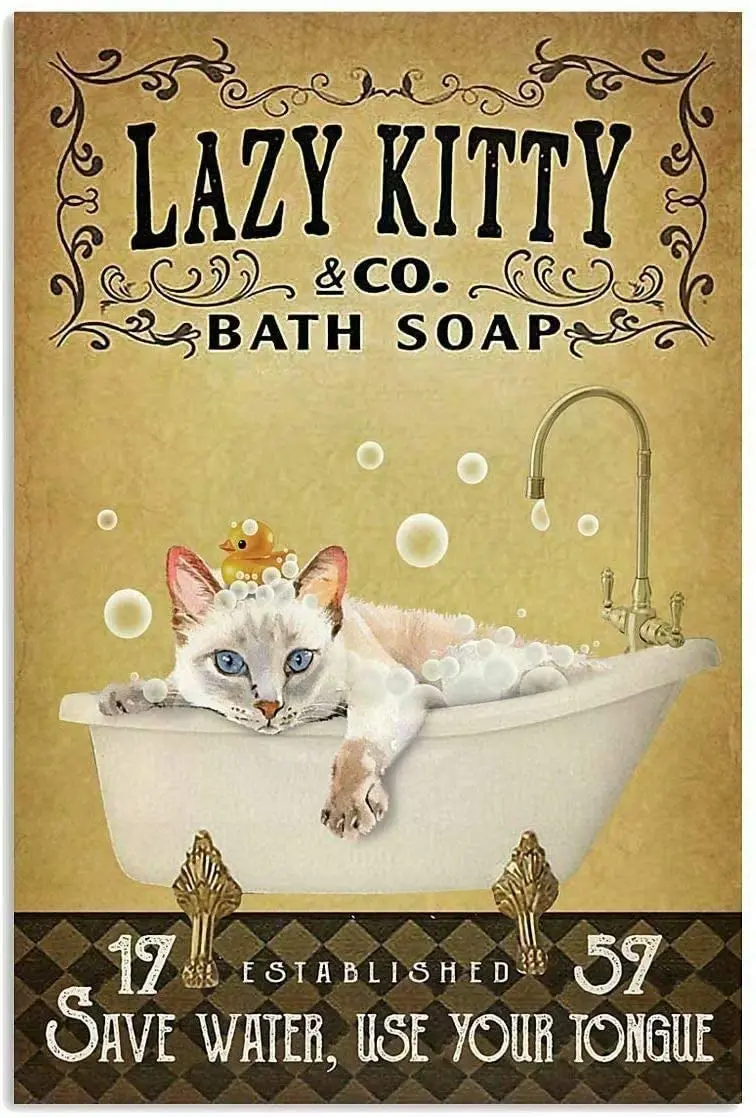 

Забавный жестяной знак в виде кошки, ленивая котенка, художественное настенное металлическое украшение для ванной комнаты, 8 дюймов X 12 дюйм...