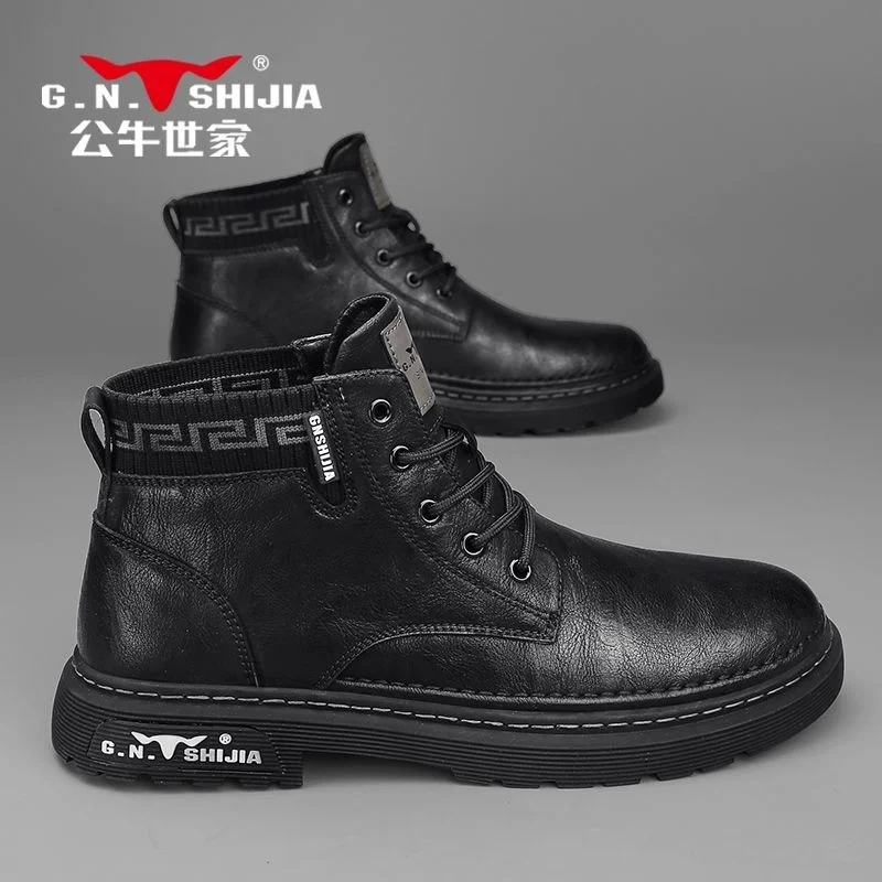 

Высококачественные высокие кожаные туфли мужские осенне-зимние новые универсальные дышащие повседневные туфли из хлопка средней длины