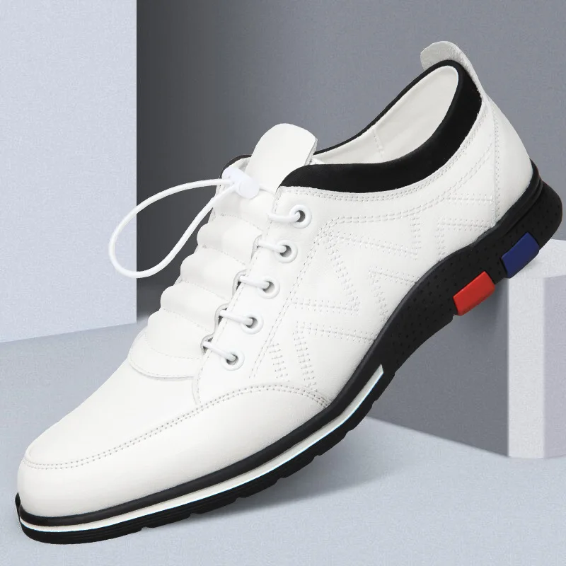 

Men's Shoes, Men's Leather Shoes, Men's Leather Casual Inner Increase Korean Version of Sneakers, White Low-top Shoes Men