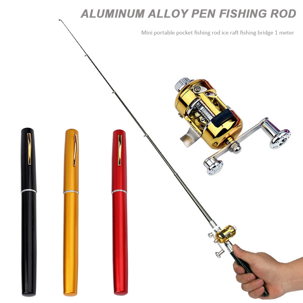 

2023Portable Pocket Telescopic Mini Fishing Rod Pole Pen Shape Folded Fishing Rod With Reel Wheel For Outdoor River Lake Fishing