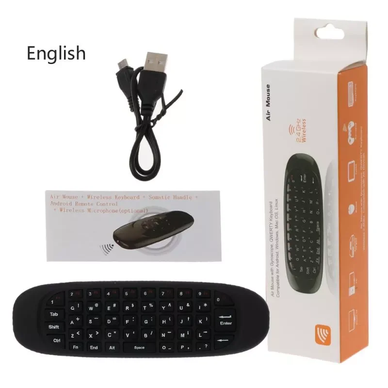 

Russian English C120 Fly Air Mouse 2.4G Mini Wireless Keyboard Rechargeable Remote Control for PC TV Box