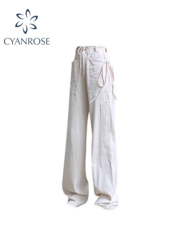 

Off White Casual Drawstring Y2k Pants Cargo Women 2022 Autumn High Waist Baggy Joggers Trousers Harajuku Wide Leg Sweatpants