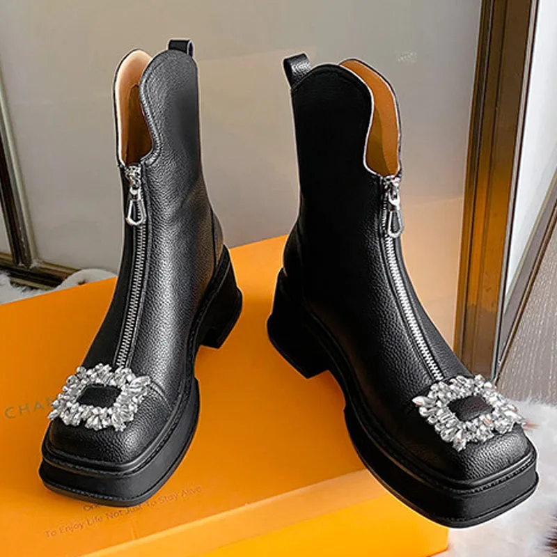 

Ankle Short Chelsea Boots For Women Pumps High Heels Ladies Modern Female Shoes 2022 Rhinestones Platform Fashion Rubber Booties