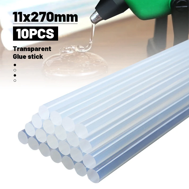 

10Pcs/set 11mmx270mm Transparent Hot Melt Glue Sticks For Electrical Gun Gun Hail Removal Painltess Dent Car Metal Plate Tools