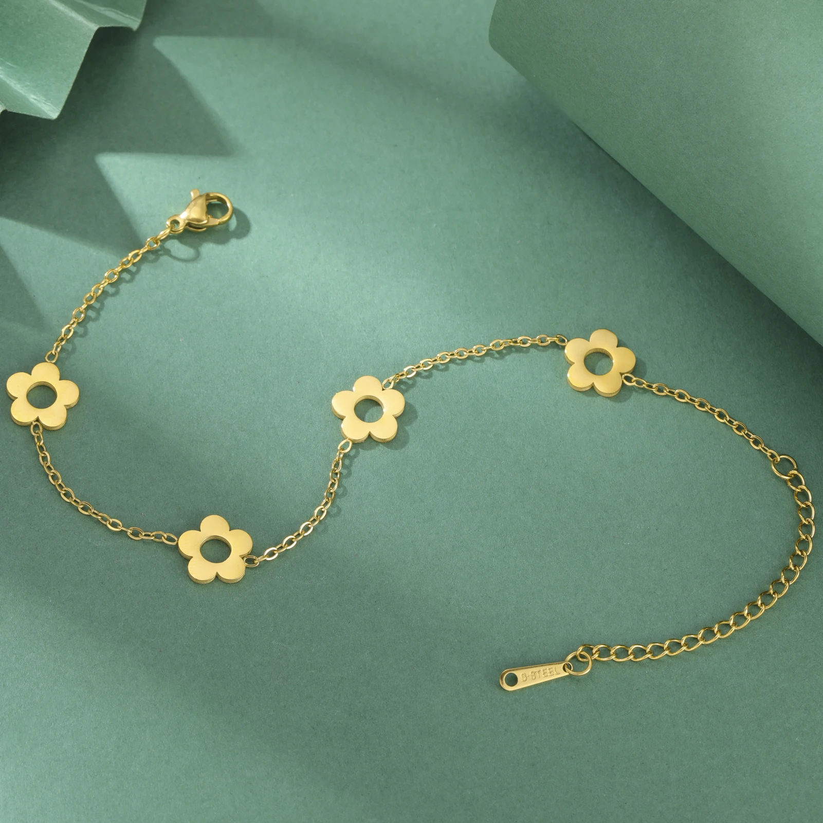 Kkjoy новый простой браслет из нержавеющей стали золотого цвета с цветочным