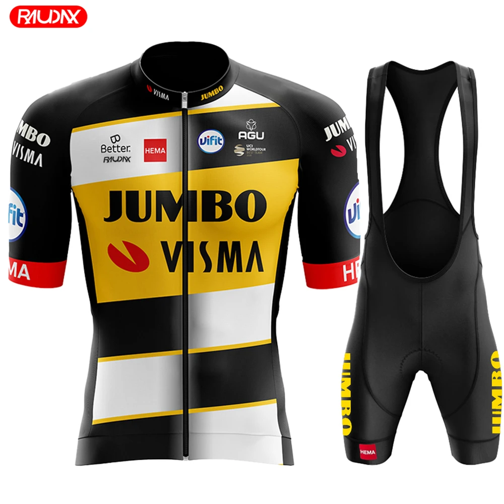 

Jumbo Visma Men Short Sleeve Jersey Sets Ropa Ciclismo Hombre Summer Cycling Clothing Triathlon Bib Shorts Suit Bike Uniform