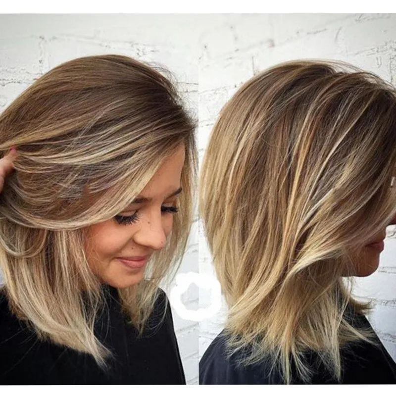 

Women's Fashion Short Bob Wigs Blonde Ombre Hair Heat Resistant Synthetic Bob Wig Natural Dark Roots Female Costume Party Wigs