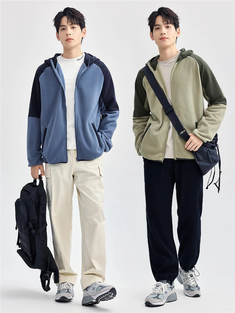 Zodannu флисовое пальто мужская 24-зимняя флисовая куртка в тон с капюшоном рукав