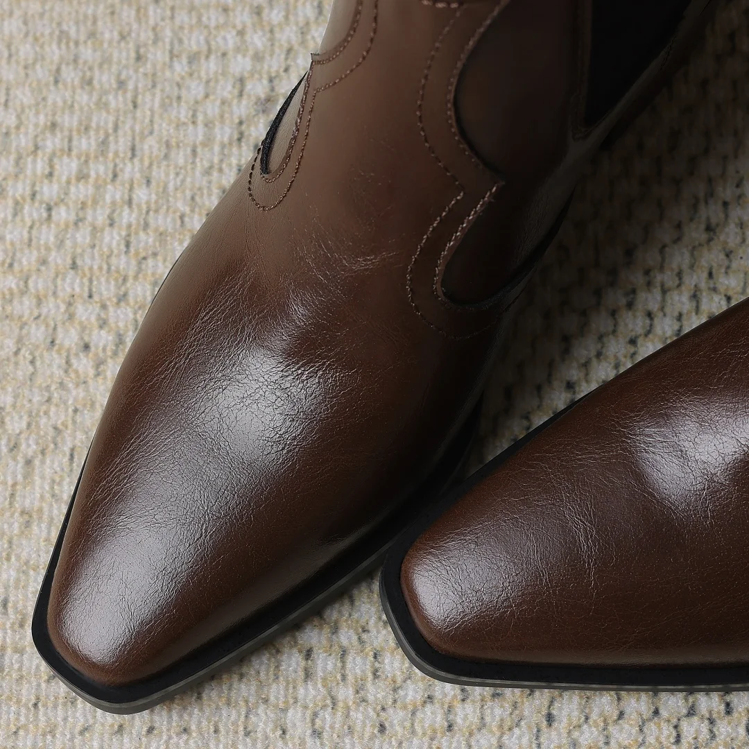 Женские эластичные ботинки челси из натуральной кожи на толстом высоком каблуке