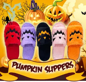 Vackutliv Womens Slippers Halloween Pumpkin Cute Funny Indoor Fluffy  Bedroom Ladies House Slipper Gifts Pink Black