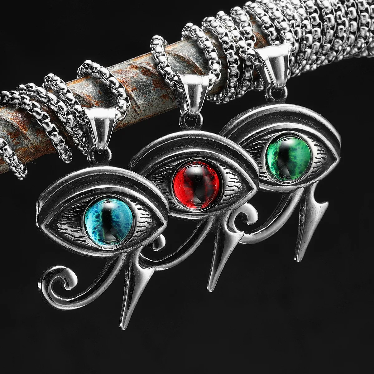

Eye of Horus 316L Stainless Steel Necklace Gem Eyes Men Pendant Chain Religion Rock Punk for Male Jewelry Gift Dropshipping