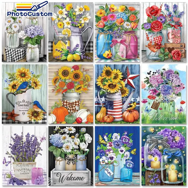 

PhotoCustom 40x50cm Painting by numbers Handpainted Picture Drawing Flowers Paint by numbers For Adults Home decor