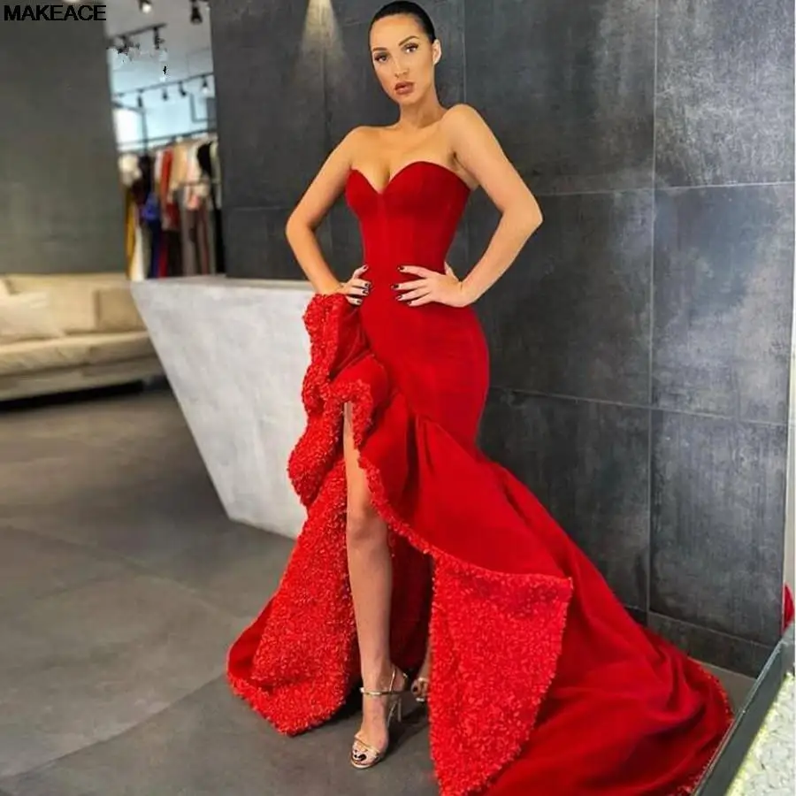 2022 Уникальные Красные Асимметричные Длинные платья с разрезом для выпускного