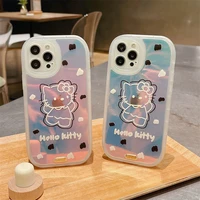hello kitty cute cartoon laser phone cases for iphone 13 12 11 pro max xr xs max x se 2022 lady girl soft silicone cover gift