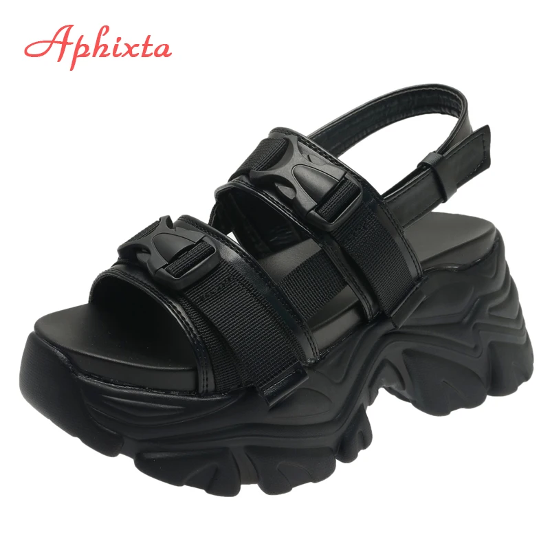 

Aphixta 2022 Summer Cool 7cm/2.76 Inch Platform Sandals Women Wedge Heel Shoes Height Increasing Buckle Canvas Plus Big Size 42