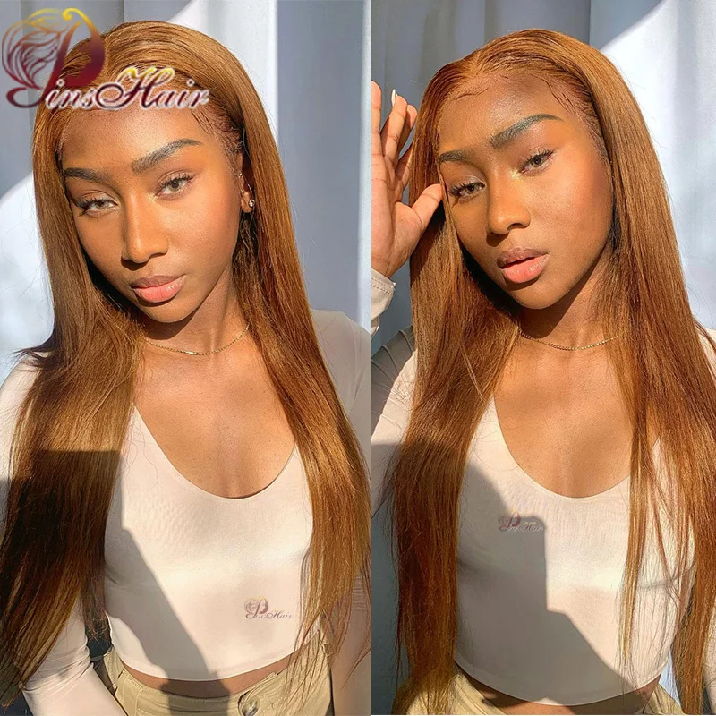 Ginger Blonde Transparent Lace Frontal Wig Human Hair Honey Blonde 13X4 Straight Lace Front Wigs Peruvian Colored #30 Wig 180%