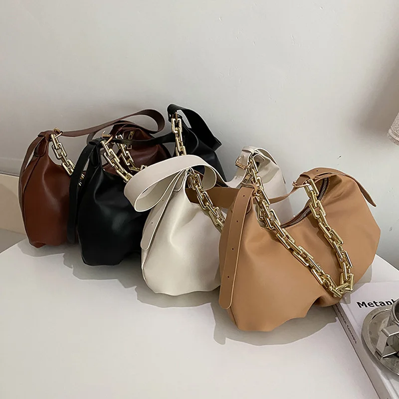 Bag for Women New Fashion Ruched Women Shoulder Bag Thick Chain Crossbody Bags Luxury Handbags Designer Female Underarm Bags