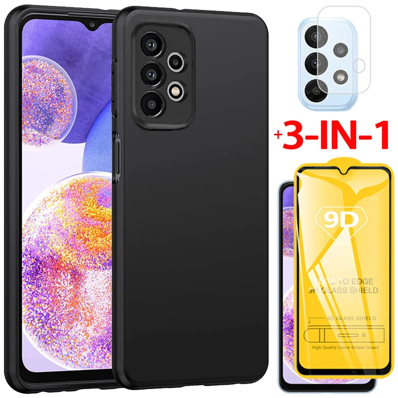 

3-in-1, tempered glass+tpu case for samsung galaxy a23 soft anti-shock phone cases a22s a32 a33 5g cover a22 4g samsung a23 case