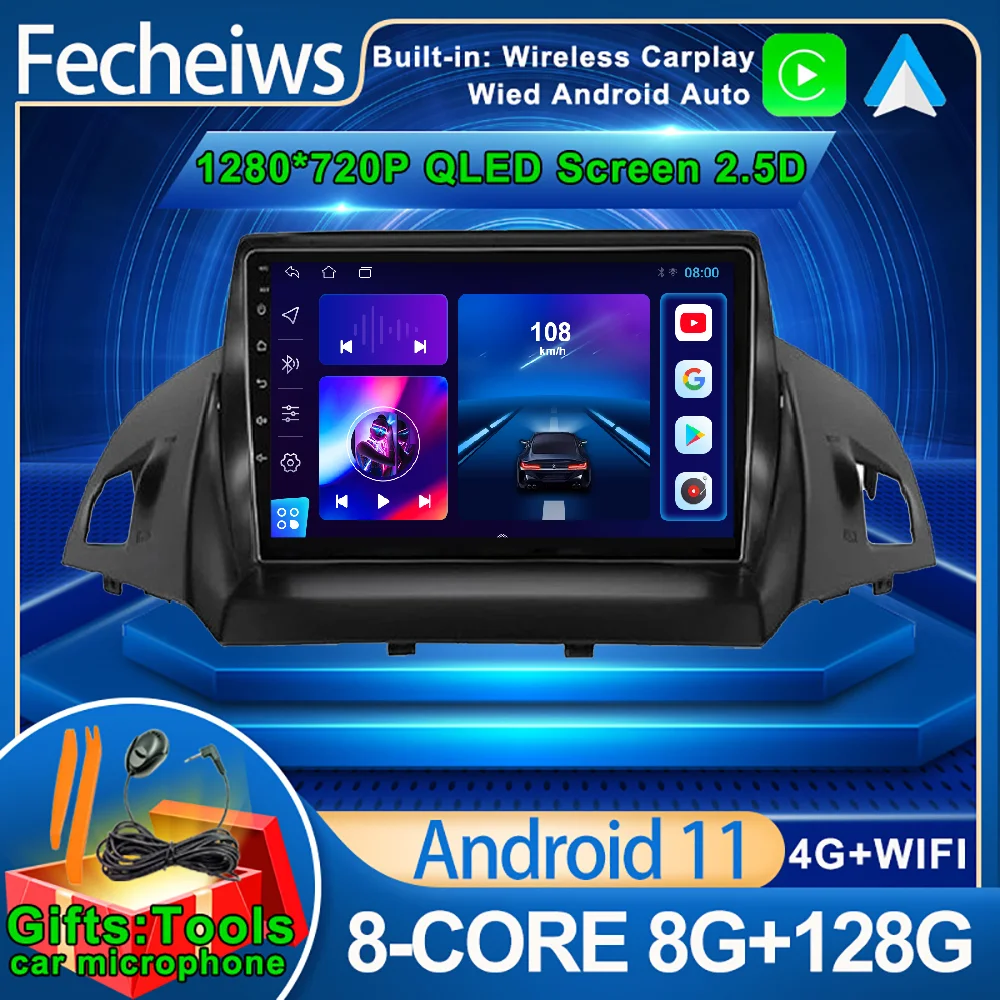 Android 11 IPS QLED для Ford Kuga Escape 2013 2014 2016 автомагнитола мультимедийный видеоплеер