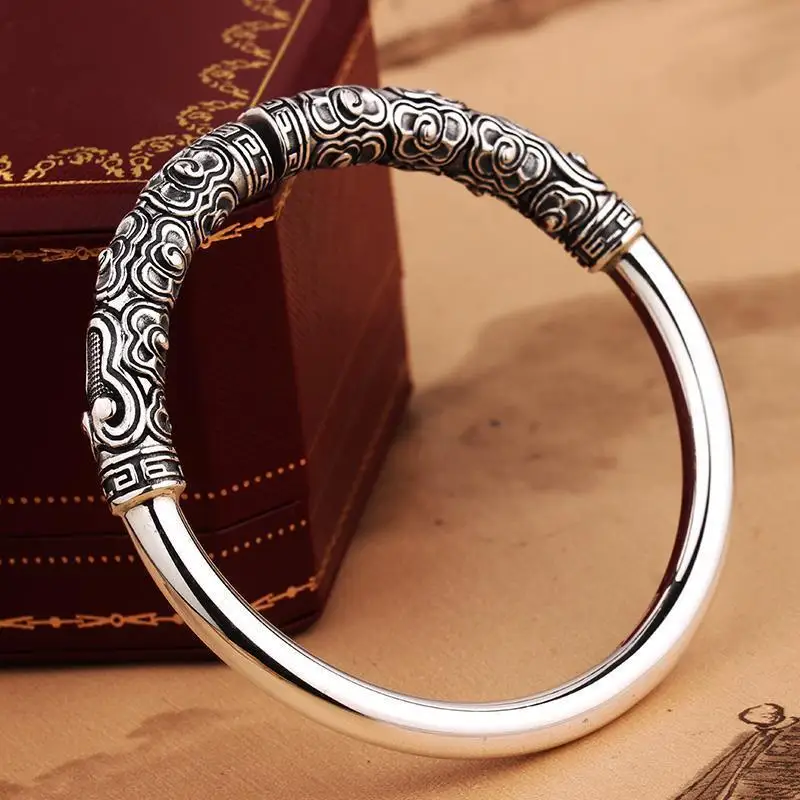 Golden Cudgel bracelet male sterling silver 999 strong Retro Opening  Bracelet Xiangyun Silver