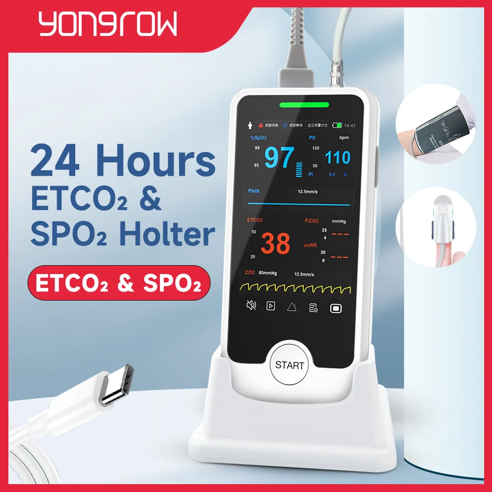 

Yongrow медицинский 24-часовой вертикальный Амбулаторный оксиметр портативный монитор пациента 4-дюймовый сенсорный экран поддерживает ETCO2 модуль