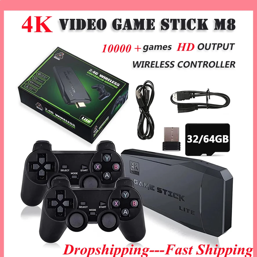 

Consola de videojuegos 4K, mando doble, 2,4G, M8, 10000 juegos, 64GB, juegos Retro para PS 1/GBA, Dropshipping