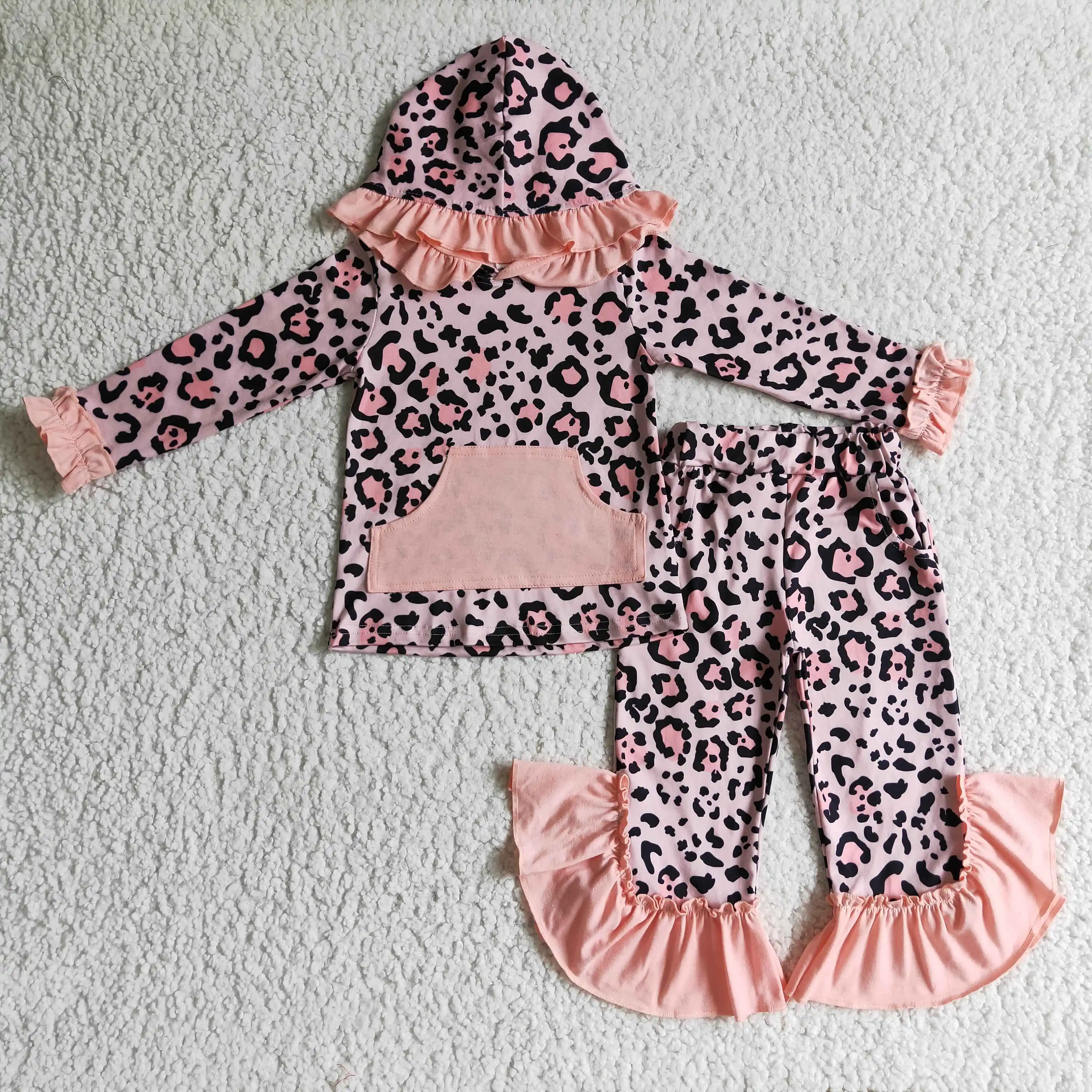 

Детская эксклюзивная одежда RTS с длинным рукавом, розовая шапка с леопардовым принтом и карманами, дизайнерский комплект одежды из 2 предмет...